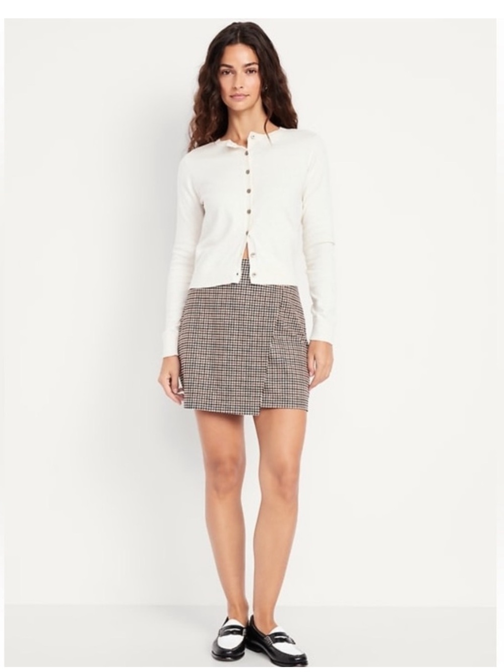 Old Navy Brown & Cream Plaid Mini Skirt